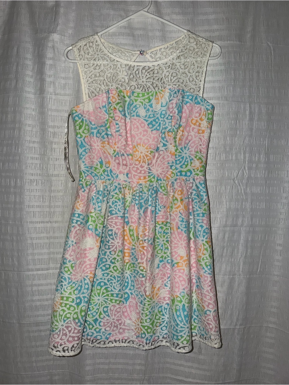 Lilly Pulitzer White Lace Dress with Pastel Multicolor Pattern